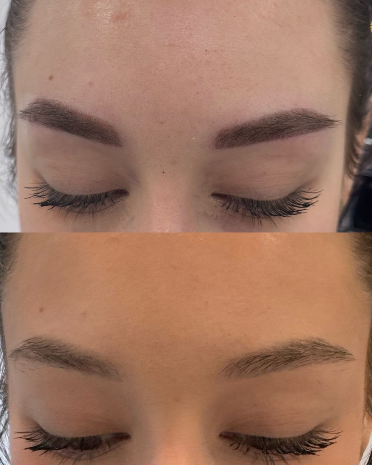 Antes y después de cejas con efecto polvo